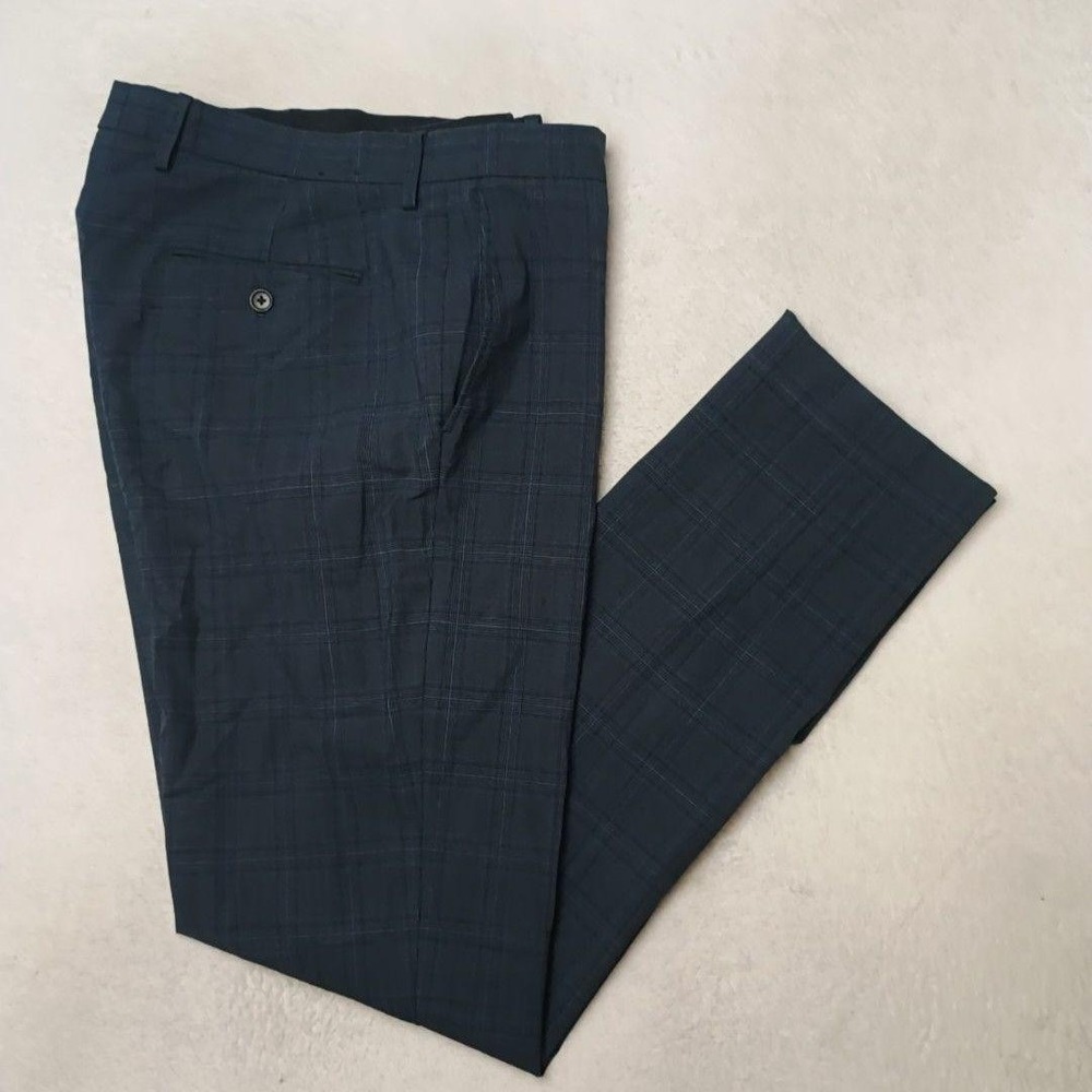 Jcrew Pants Men 34x34 Blue Plaid Thompson Slim Dress Wool Polyester Stretch Work